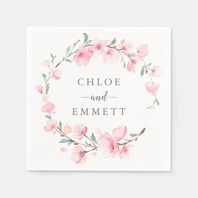 Serviette En Papier Fleur de cerisier rose rustique couronne de fleurs (Devant)