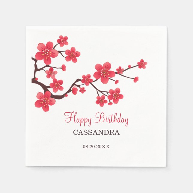 Serviette En Papier Fleur de cerisier rouge Sakura Fleur anniversaire (Devant)