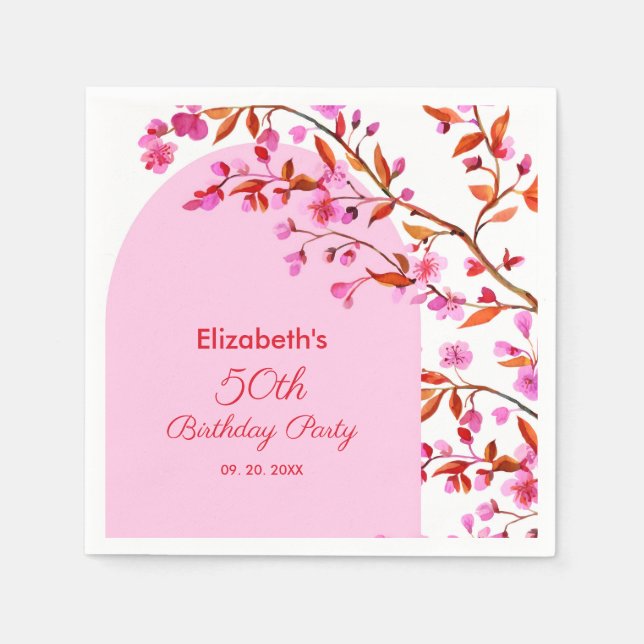 Serviette En Papier Fleur de cerisier Sakura rose blanc Anniversaire (Devant)