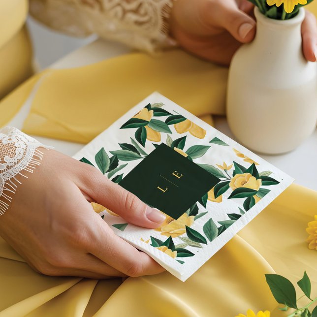 Serviette En Papier Fleur de citron Arbre Floral Élégant Mariage blanc (Lemon Blossom Floral Tree Elegant White Wedding Napkins)