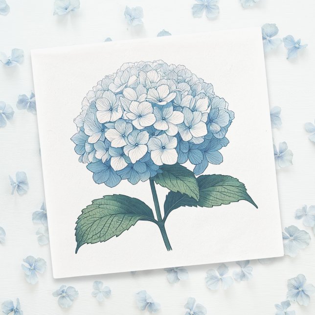 Serviette En Papier Fleur de cocktail d'hortensia bleu clair élégant (Créateur téléchargé)