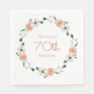 Serviette En Papier Fleur de Crème de Pêche Jolie 70e Anniversaire