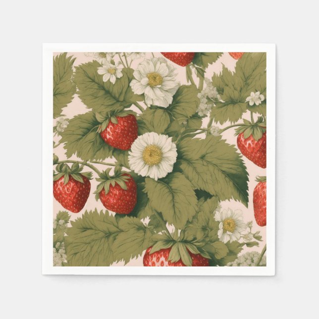 Serviette En Papier Fleur de fraise : Papier imprimé floral Napkin (Devant)