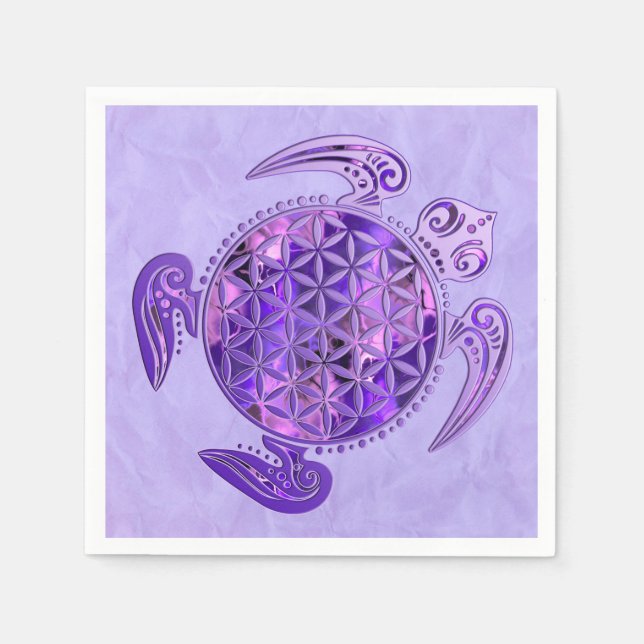 Serviette En Papier Fleur de la vie / Blume des Lebens - tortue violet (Devant)