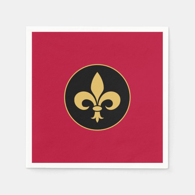 Serviette En Papier Fleur de Lis d'or sur rouge Crimson (Devant)