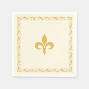Serviette En Papier Fleur-de-Lis dorée élégante sur ivoire