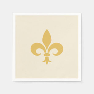 Serviette En Papier Fleur-de-Lis dorée sur beige champagne