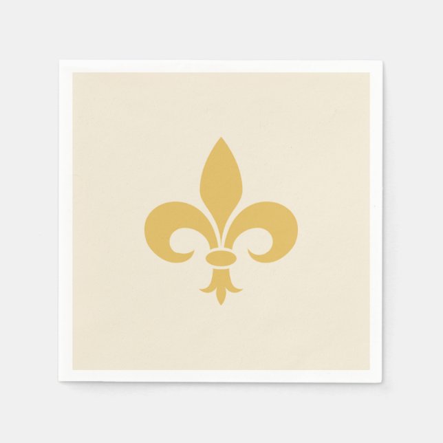 Serviette En Papier Fleur-de-Lis dorée sur beige champagne (Devant)