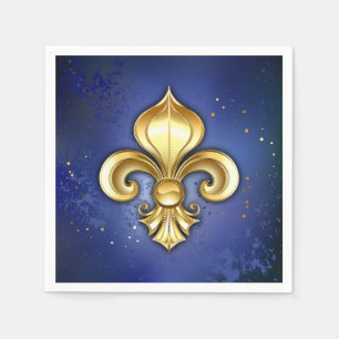 Serviette En Papier Fleur de lis dorée sur fond bleu