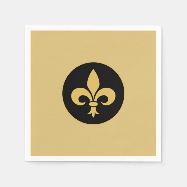 Serviette En Papier Fleur-de-Lis dorée sur fond doré (Devant)