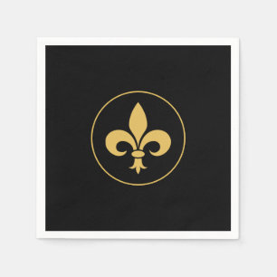Serviette En Papier Fleur-de-Lis Dorée sur Fond Noir