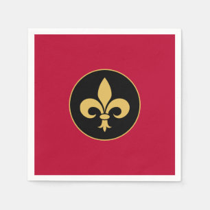 Serviette En Papier Fleur-de-Lis dorée sur fond rouge cramoisi