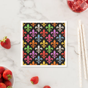 Serviette En Papier Fleur-de-lis Fleurs Noires Audacieuses Colorées 