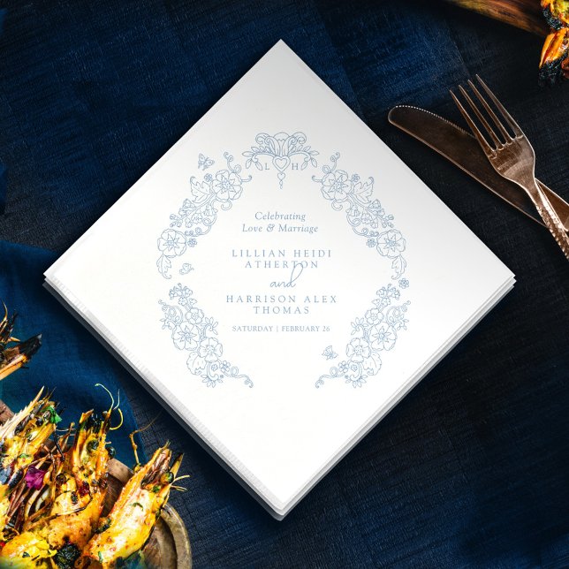 Serviette En Papier Fleur de lis mariage gris bleu blanc (Créateur téléchargé)