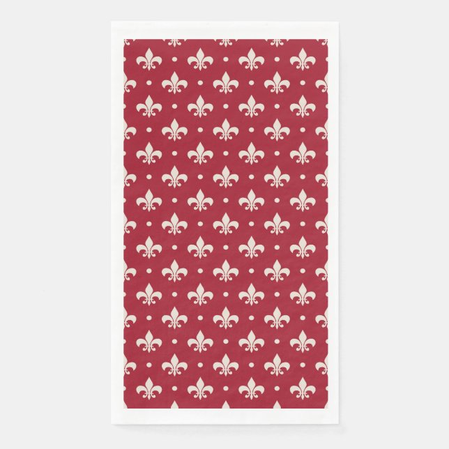Serviette En Papier Fleur de Lis motif sur arrière - plan rouge (Devant)