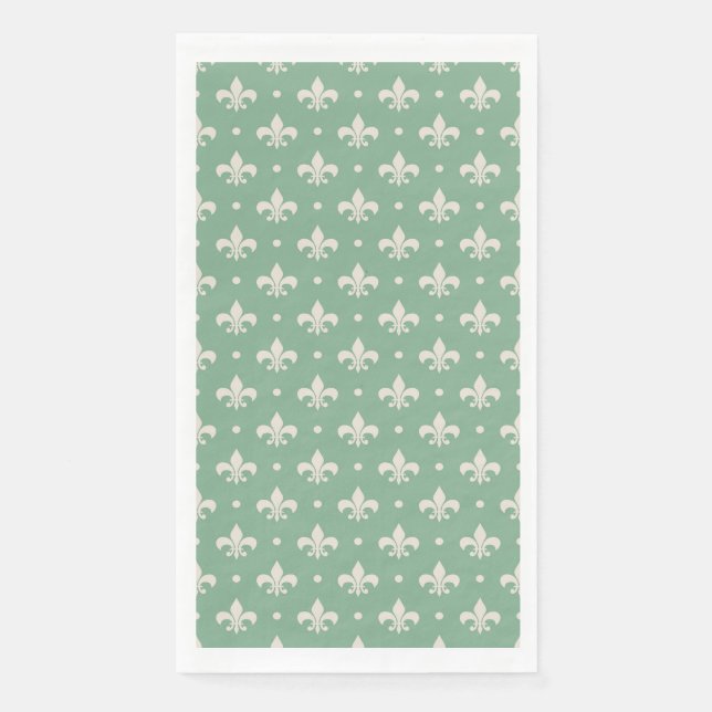 Serviette En Papier Fleur de Lis motif sur arrière - plan vert (Devant)