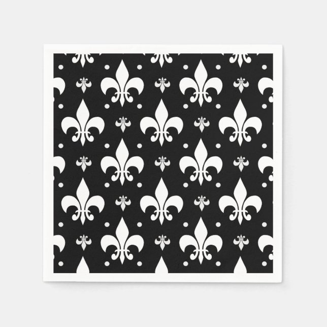 Serviette En Papier Fleur de lis noir design Motif (Devant)
