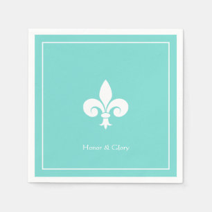 Serviette En Papier Fleur-de-lis ou fleur de lys élégante sur sarcelle