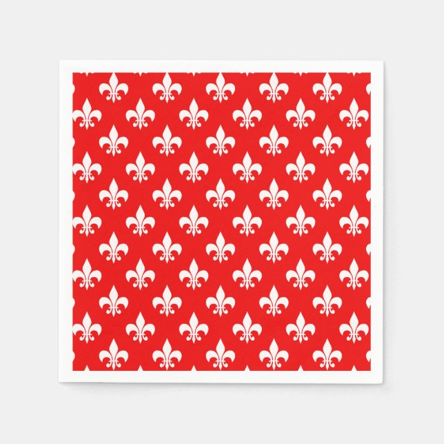 Serviette En Papier Fleur de lis rouge blanc (Devant)