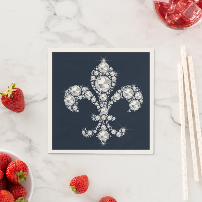 Serviette En Papier Fleur de Lis Royale Diamantée  (En situation)