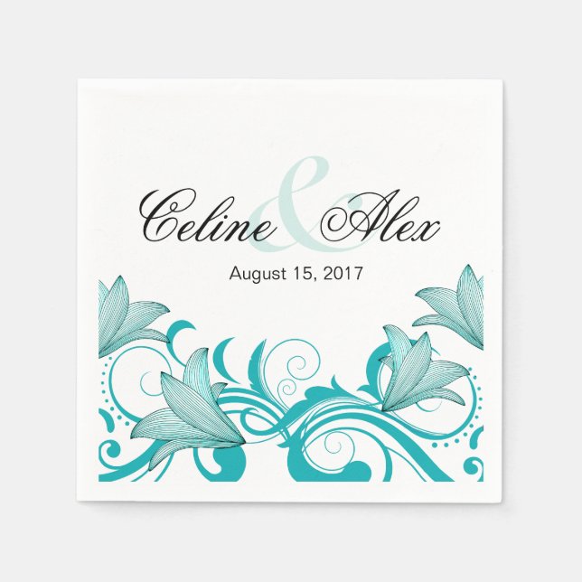 Serviette En Papier Fleur de Lyrica Floral Mariage | TURQUOISE (Devant)