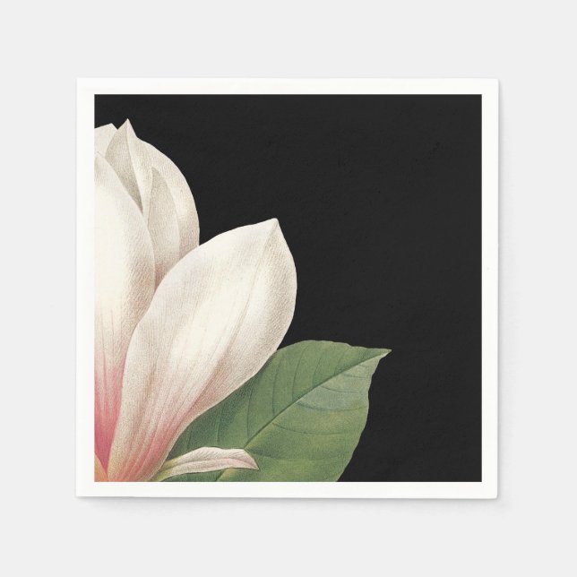Serviette En Papier Fleur de Magnolia du Sud | Blanc rose noir (Devant)