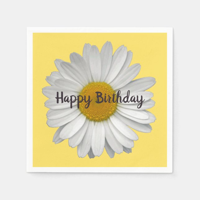 Serviette En Papier Fleur de marguerite blanche très simple sur jaune (Devant)