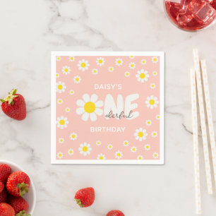 Serviette En Papier Fleur de marguerite rose vif 1er anniversaire