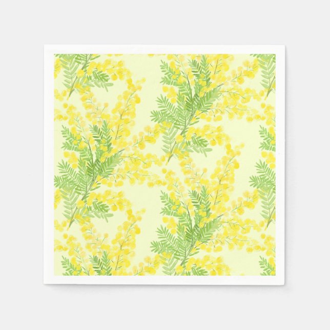 Serviette En Papier Fleur de mimosa moelleuse jaune (Devant)