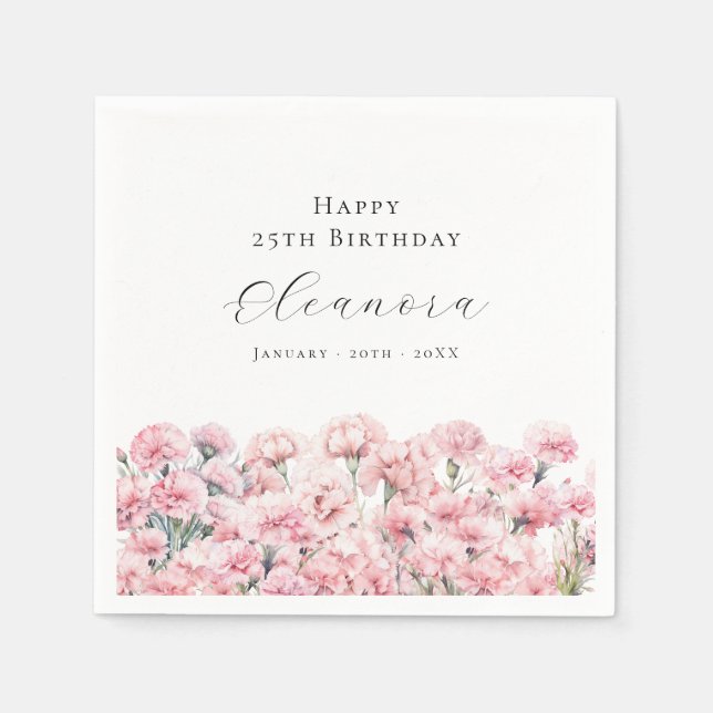 Serviette En Papier Fleur de naissance Carnation rose 25e Anniversaire (Devant)