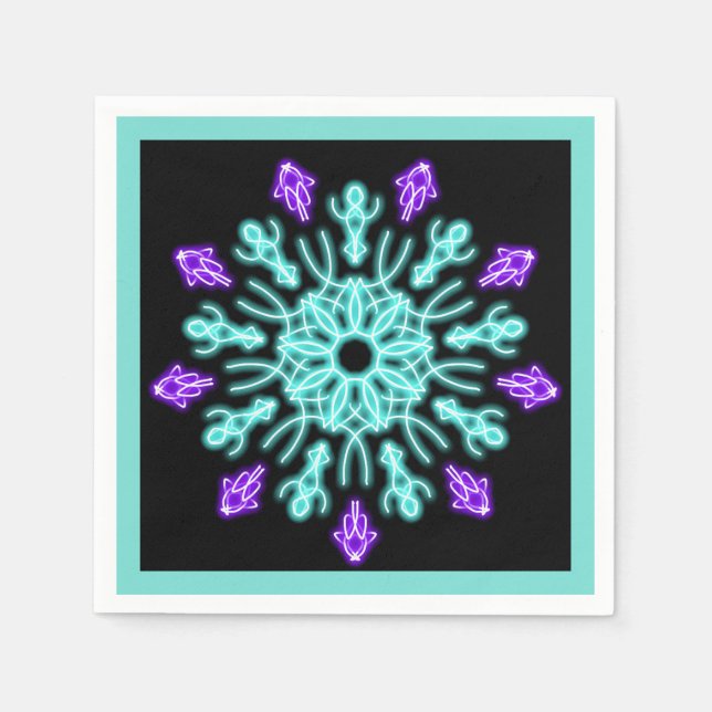 Serviette En Papier Fleur de néon pourpre et turquose (Devant)