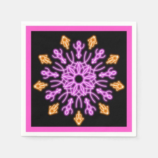 Serviette En Papier Fleur de néon rose et orange (Devant)