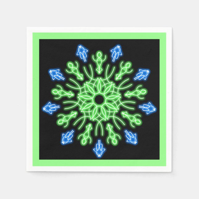 Serviette En Papier Fleur de néon vert et bleu (Devant)