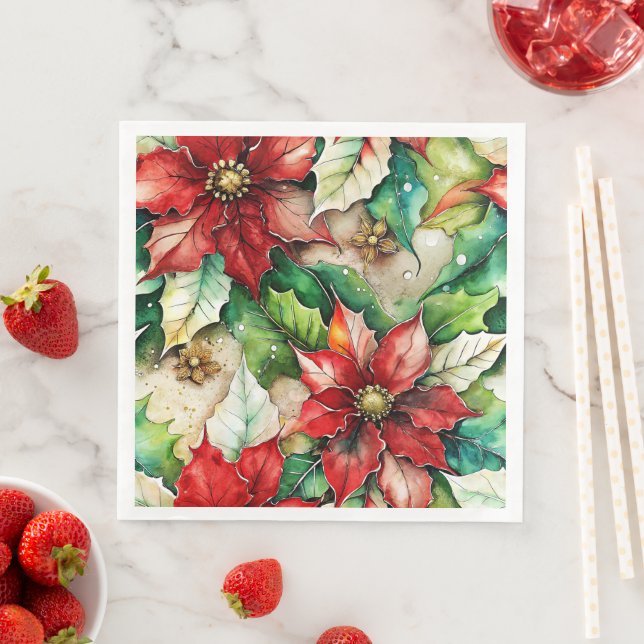 Serviette En Papier Fleur de Noël 01 (En situation)