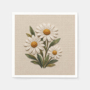 Serviette En Papier Fleur de Pâquerette Brodée