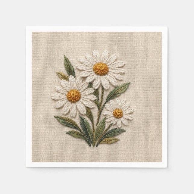 Serviette En Papier Fleur de Pâquerette Brodée (Devant)