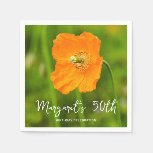 Serviette En Papier Fleur de pavot orange pour fête d'anniversaire 50