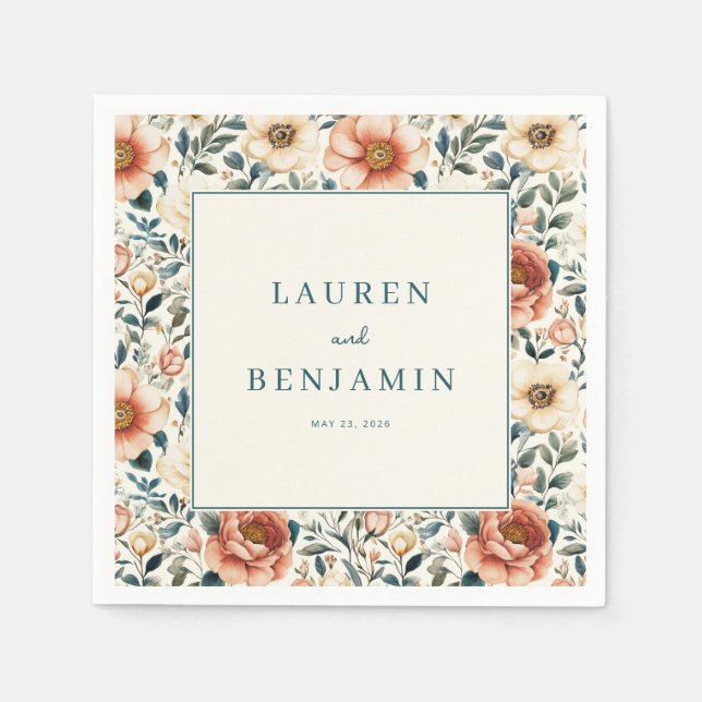Serviette En Papier Fleur de Pêche Romantique (Devant)