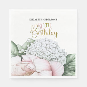 Serviette En Papier Fleur de Pivoine Rose 80e Anniversaire