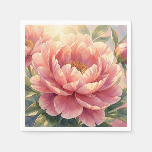 Serviette En Papier Fleur de pivoine rose vintage aquarelle botanique