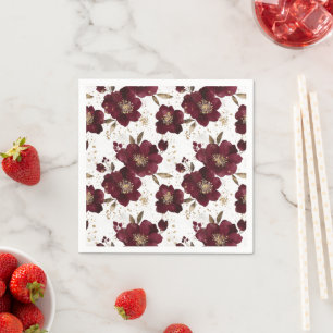 Serviette En Papier fleur de pivoines bordeaux avec parties scintillan