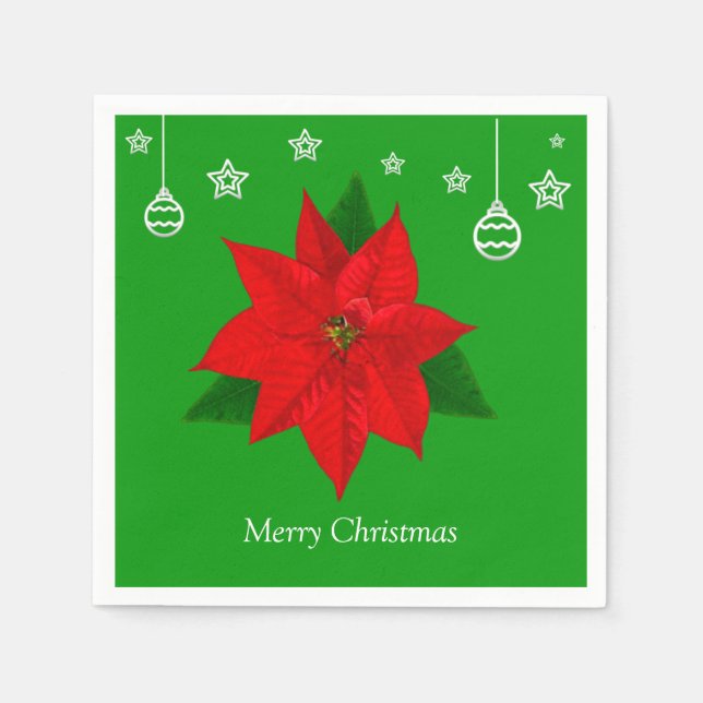 Serviette En Papier Fleur de Poinsettia sur fond vert (Devant)