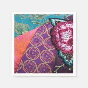 Serviette En Papier Fleur de rose brodée de couleur violette