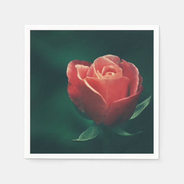 Serviette en papier fleur de rose rouge pâle éléga (Devant)