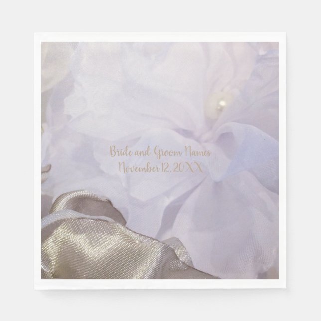 Serviette En Papier Fleur de soie blanche avec perle (Devant)