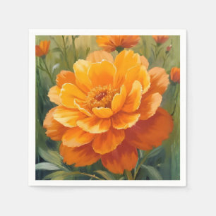 Serviette En Papier Fleur de Tagète Fleur Orange Peinte à l'Aquarell