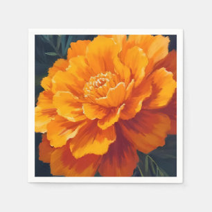 Serviette En Papier Fleur de Tagète Peinture Florale à l'Aquarelle
