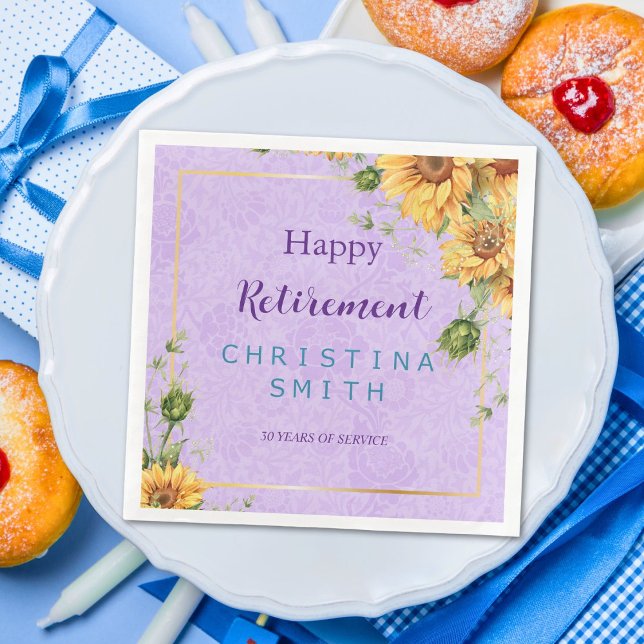 Serviette En Papier Fleur de tournesol romantique Parti de retraite (Romantic Sunflower Watercolor Retirement Party)