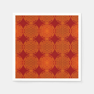 Serviette En Papier Fleur de vie - motif de timbre - orange rouge