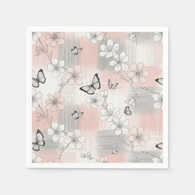 Serviette En Papier Fleur d'Élégant Papillon (3) (Devant)